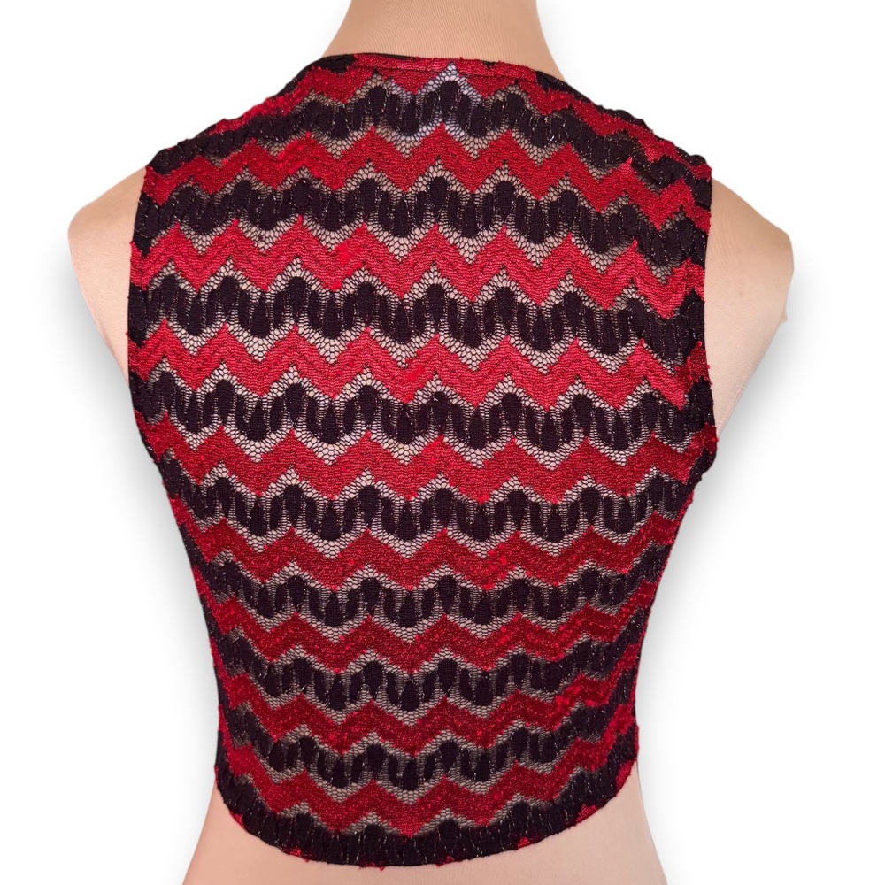 MONACO Red Black Lace Crop Top Bustier Size S - Picture 3 of 8
